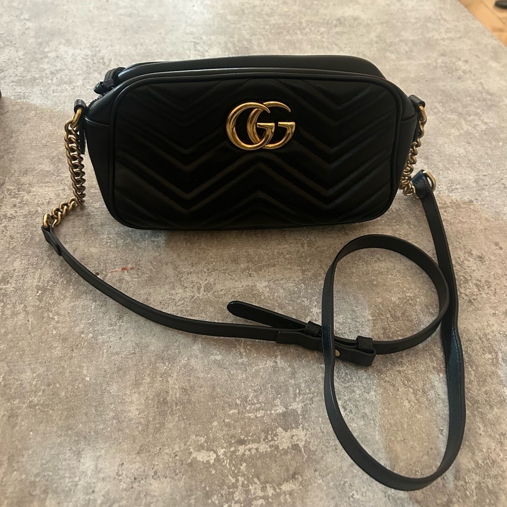 Gucci Black and Gold Quilted Crossbody Bag